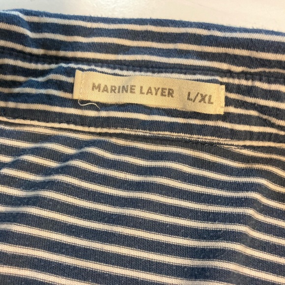 Marine Layer Men’s Short Sleeve Polo Shirt 2 Buttons Navy Stripe Size L/XL - Picture 7 of 11